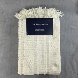 Tommy Hilfiger Chenille‎ Throw Blanket Ivory Cream 50x70 NWT Luxury Cottagecore
